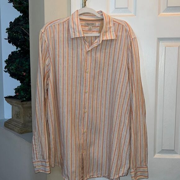 Banana Republic Men’s XL 100% Linen sherbet striped shirt - Picture 2 of 14